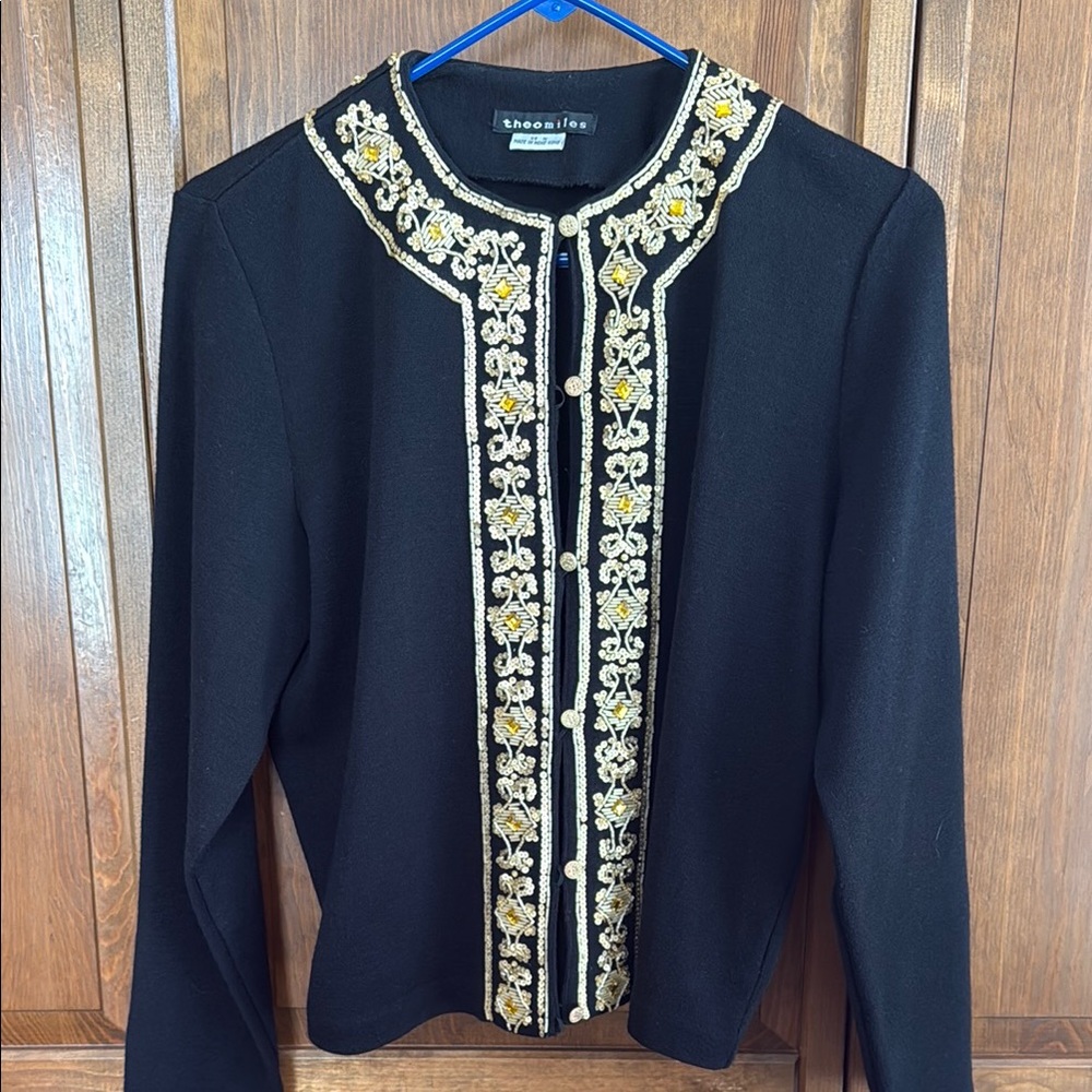 Black Tailored Cardigan with Ornate Beads